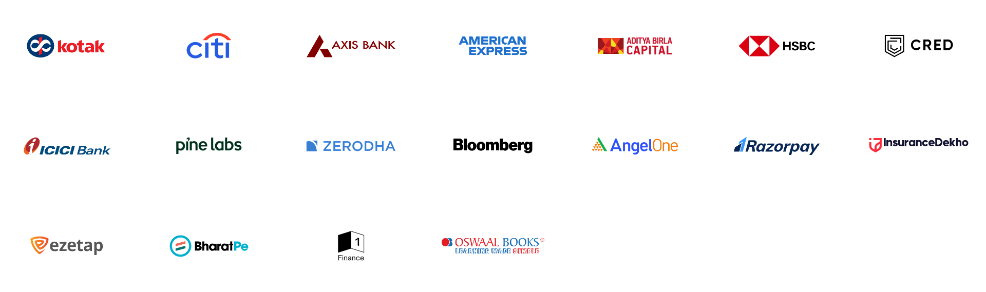Finance and Fintech recruiters: Kotak, Citi, Axis Bank, American Express, Aditya Birla Capital, HSBC, CRED, ICICI Bank, Pine Labs, Zerodha, Bloomberg, AngelOne, Razorpay, InsuranceDekho, Ezetap, BharatPe, 1Finance, Oswaal Books